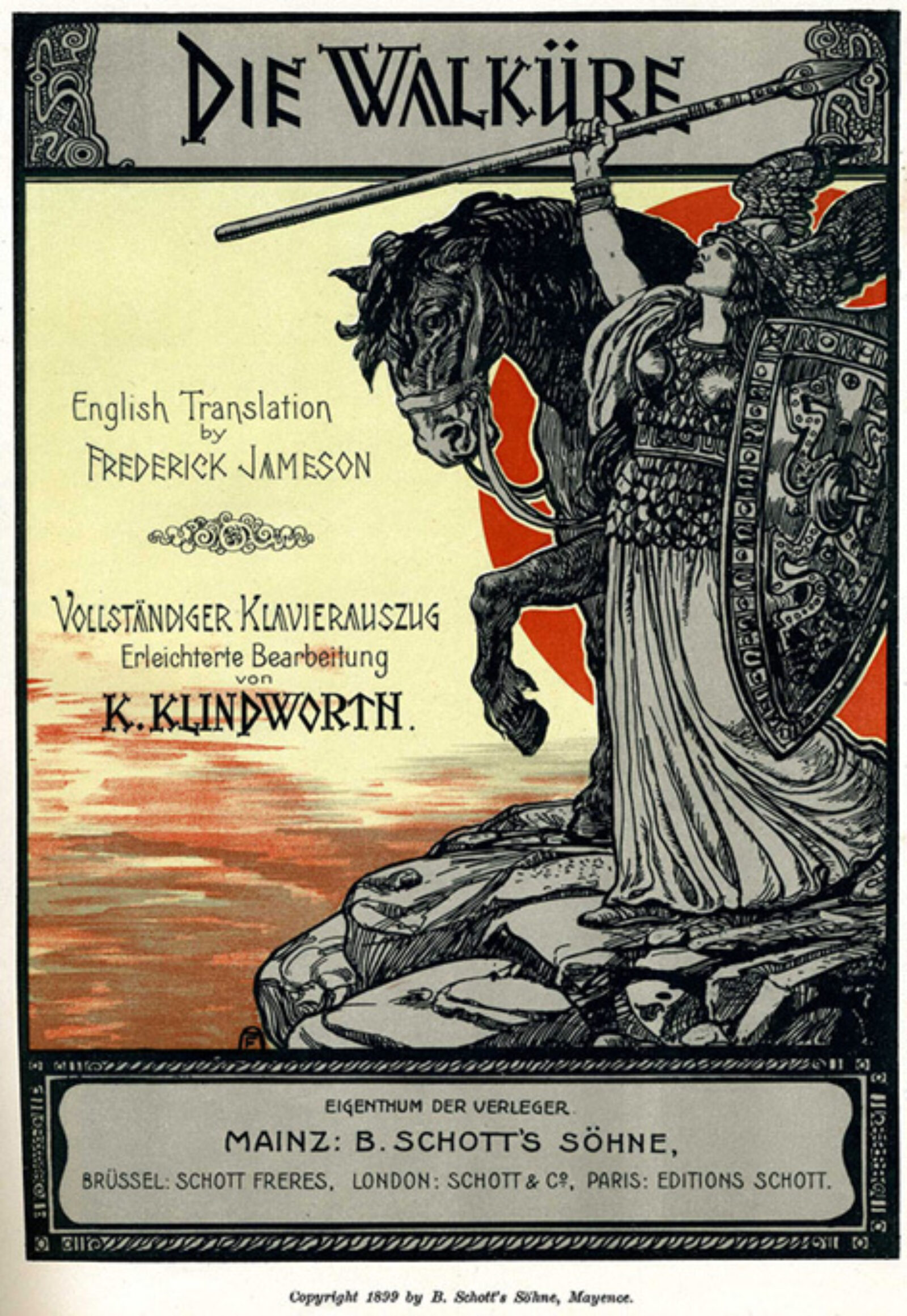 Art title page for Schotts vocal score of Wagners opera Die Walkure 1899 Public Domain
